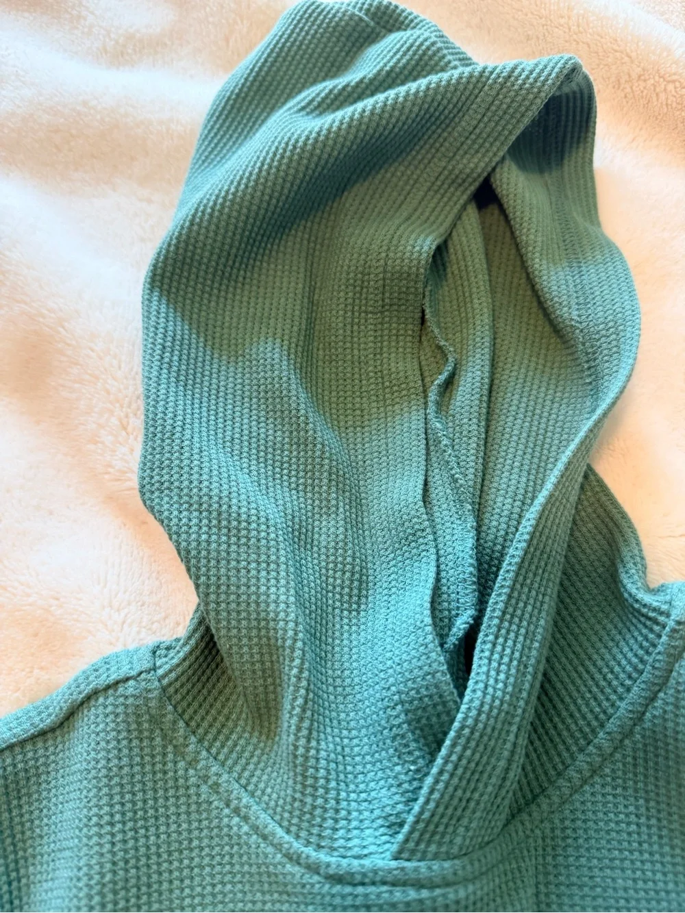 Primary Green Hooded Waffle-Knit Dress with Drawstring